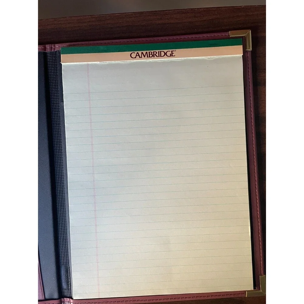 Vintage 80s Cambridge Burgundy Executive Padfolio Brass Corners Portfolio Folder